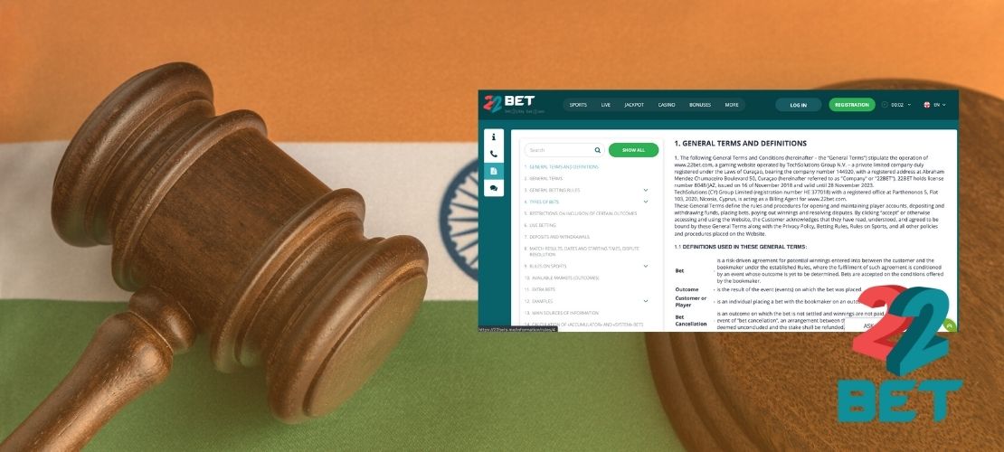 22Bet bookmaker Legal in India